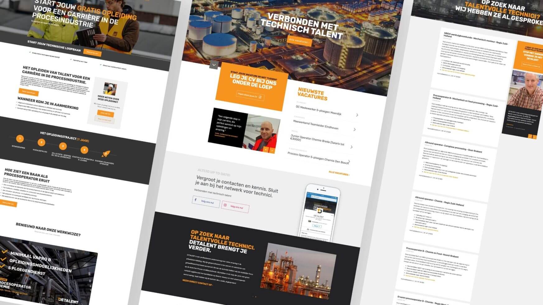 Website met een technologisch thema voor het werven van top talent en het presenteren van vacatures.