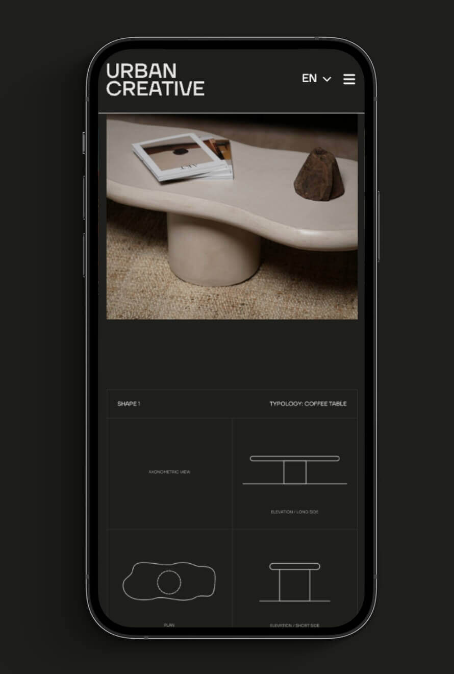 Smartphone met een trendy salontafelontwerp onder de kop Urban Creative.