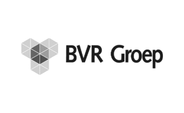 Logo BVR Groep: geometrisch zeshoekig hart links, zwarte bedrijfsnaam rechts.