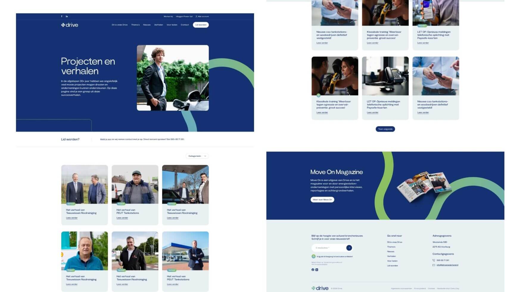 Projectverhalen, foto's van mensen en Move On Magazine worden op de website vermeld.