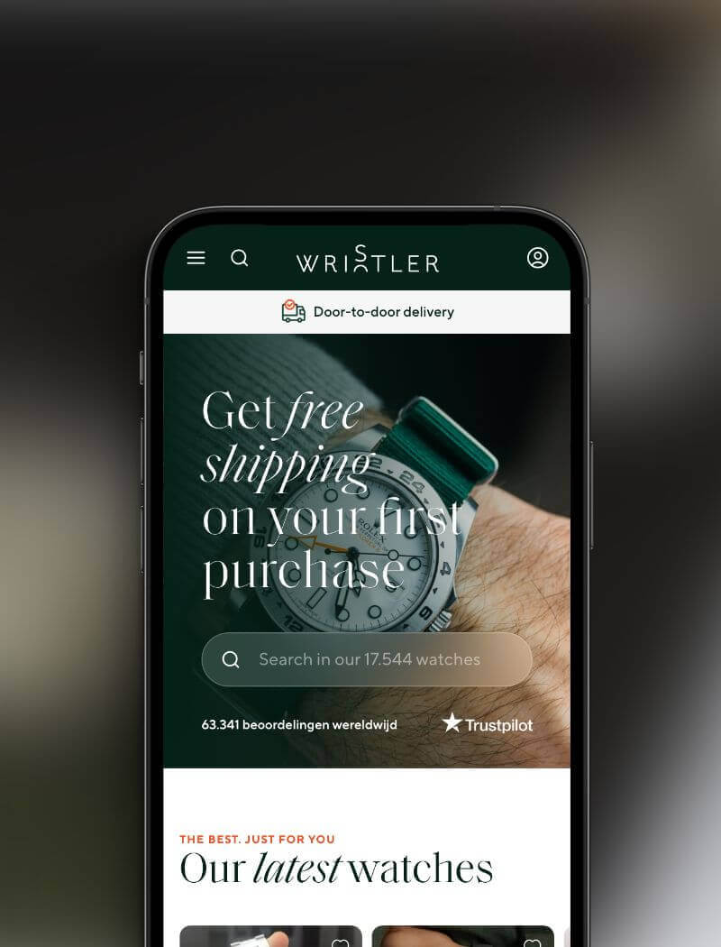 Smartphone toont horloge-app: profiteer van gratis verzending bij uw eerste bestelling!.