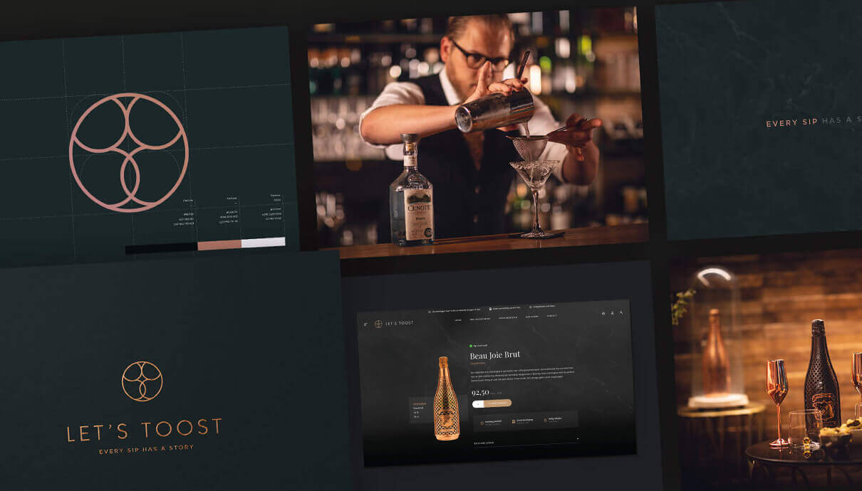 Collage: barman schenkt drankjes in en presenteert producten.