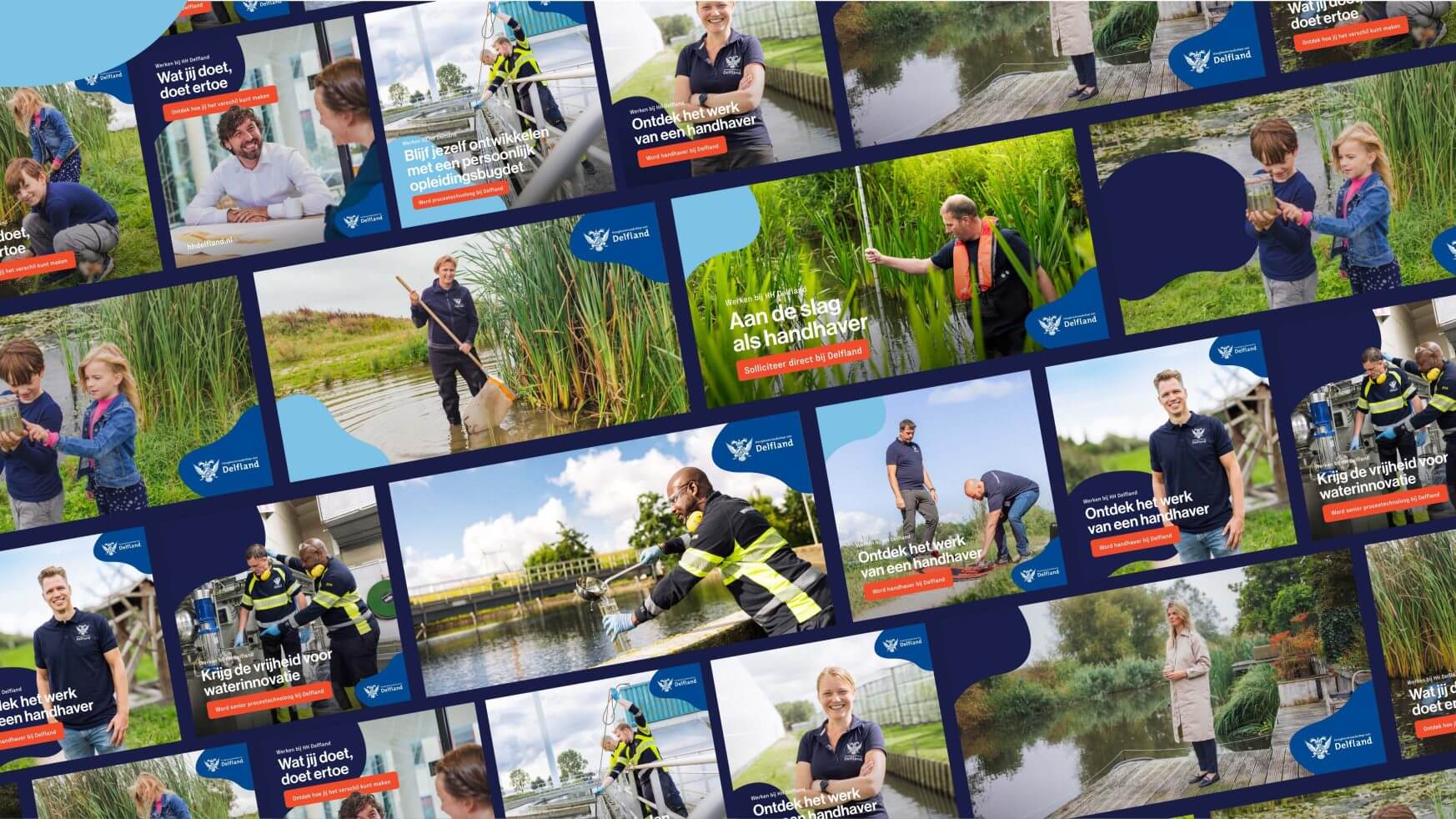 Mensen in uniform werken buiten, testen water en onderzoeken planten in een collage met een natuurthema.