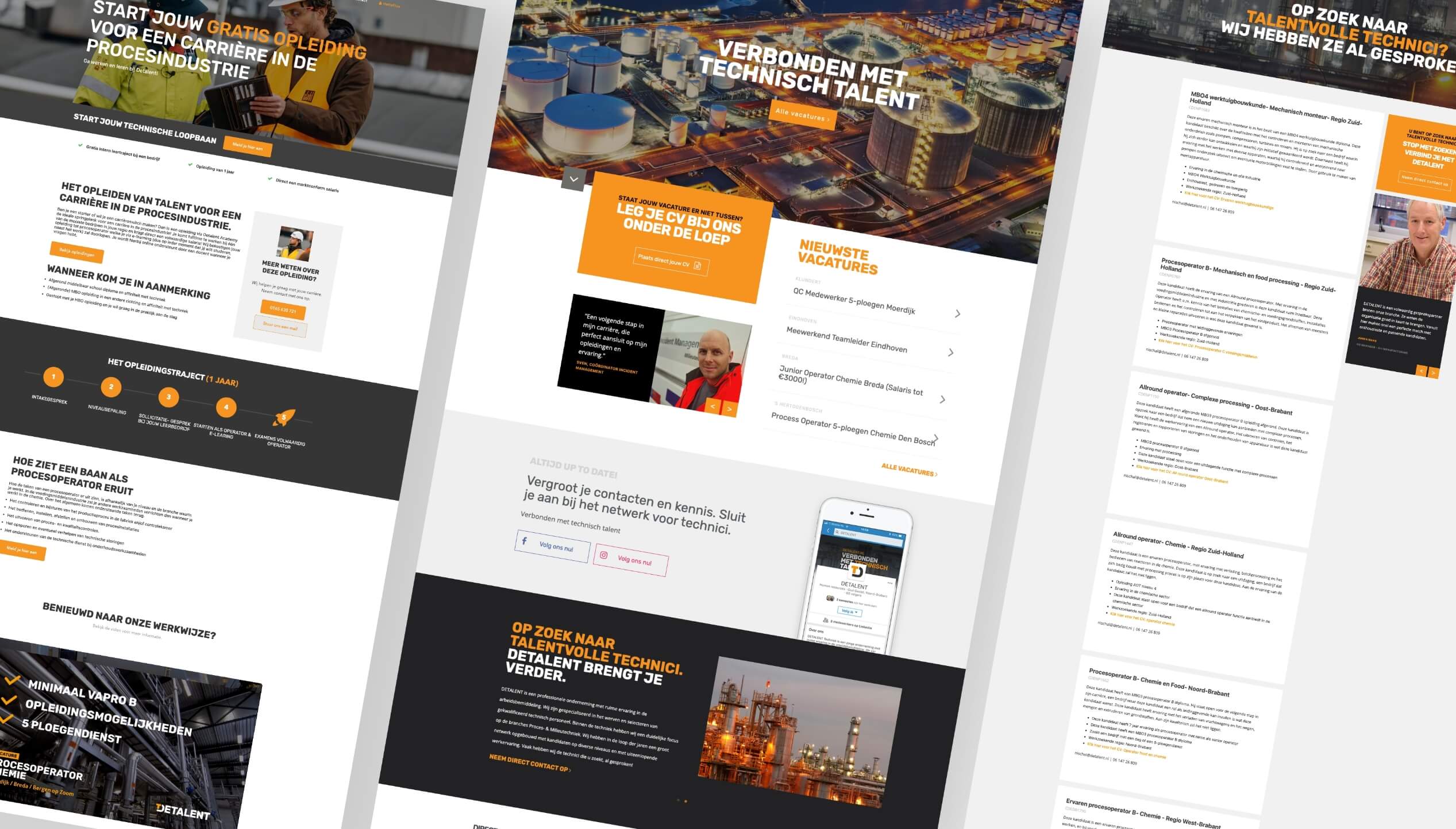 Website met een technologisch thema voor het werven van top talent en het presenteren van vacatures.