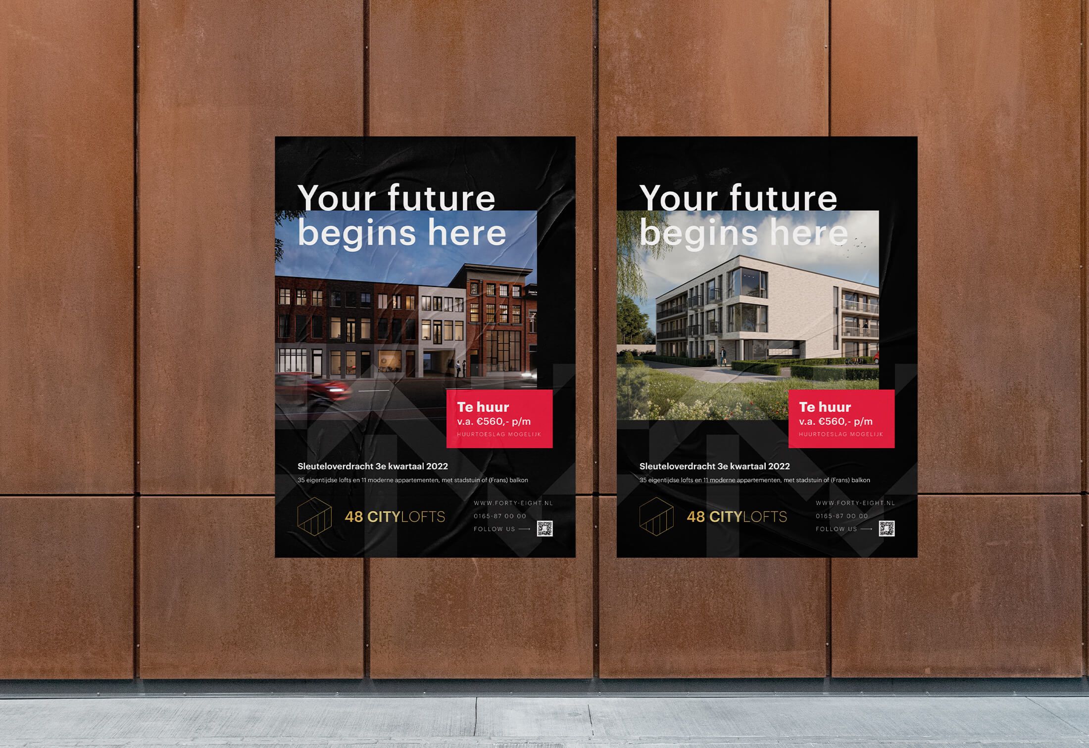 Wandposters tonen 48 City Lofts: modern design & verhuurdetails.