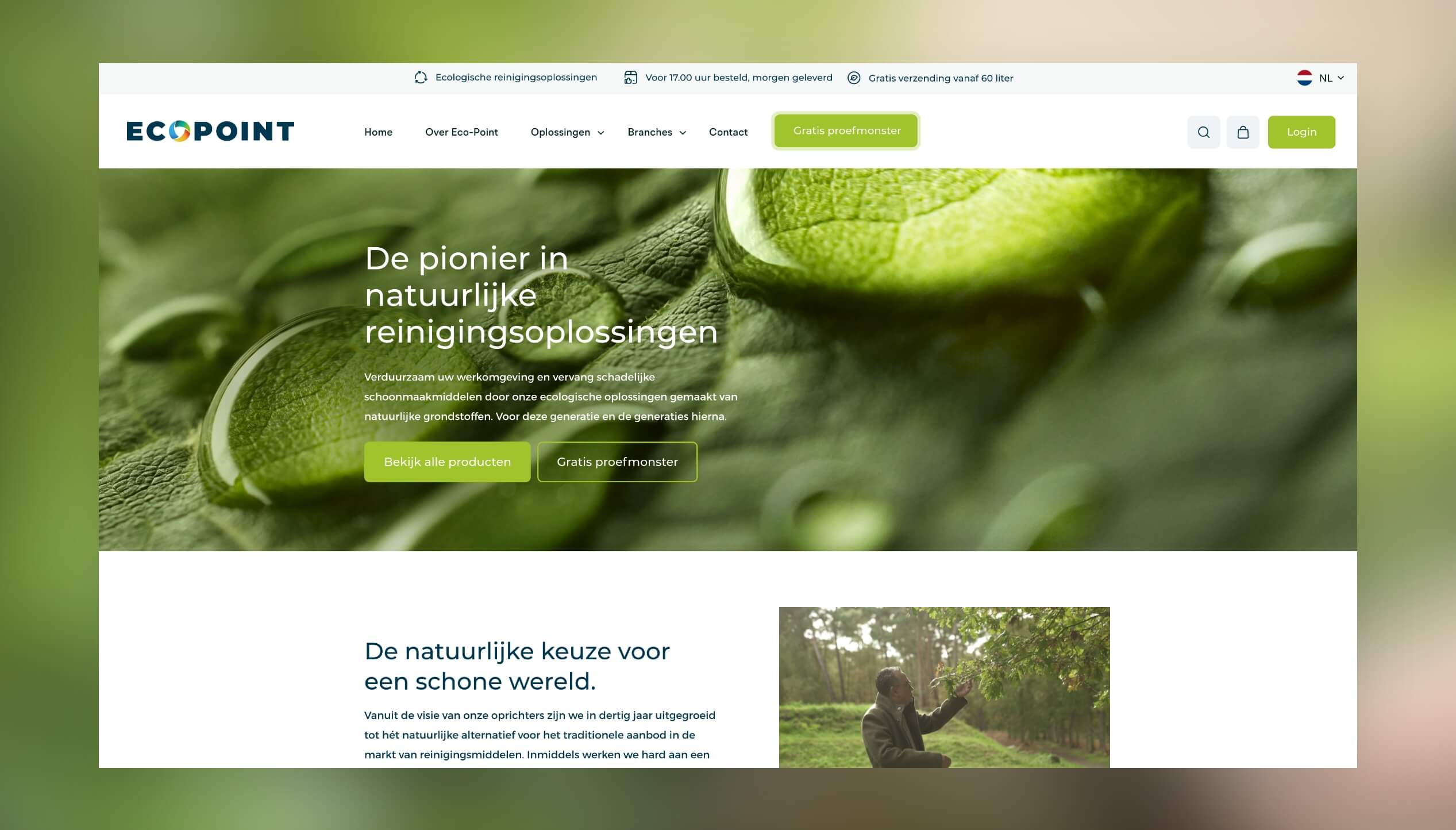 Screenshot van de EcoPoint-site met milieuvriendelijke schoonmaakoplossingen.