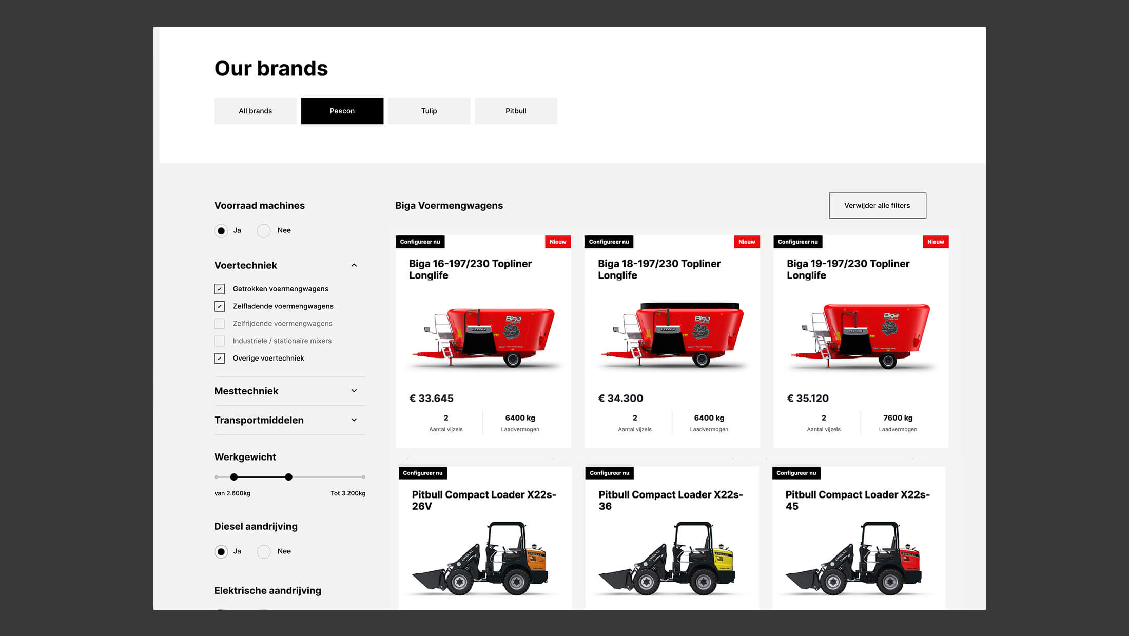 Bekijk de kleine bouwvoertuigen en -machines van Peeters Group. Prijzen in euro's.