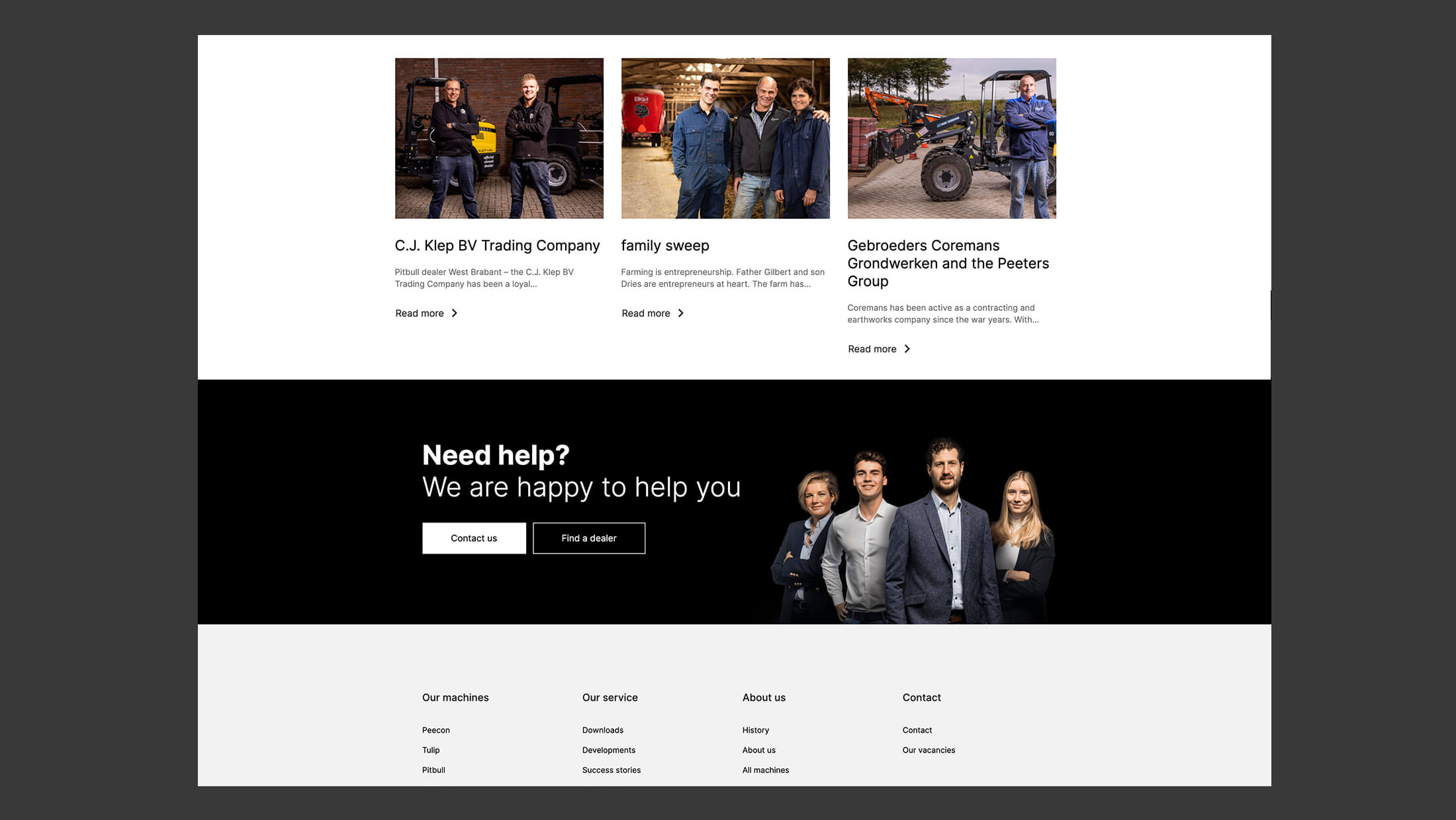 Bezoek onze pagina: Peeters Group-producten, beschrijvingen en een contactsectie met 'Hulp nodig?' waarin ons team wordt belicht.