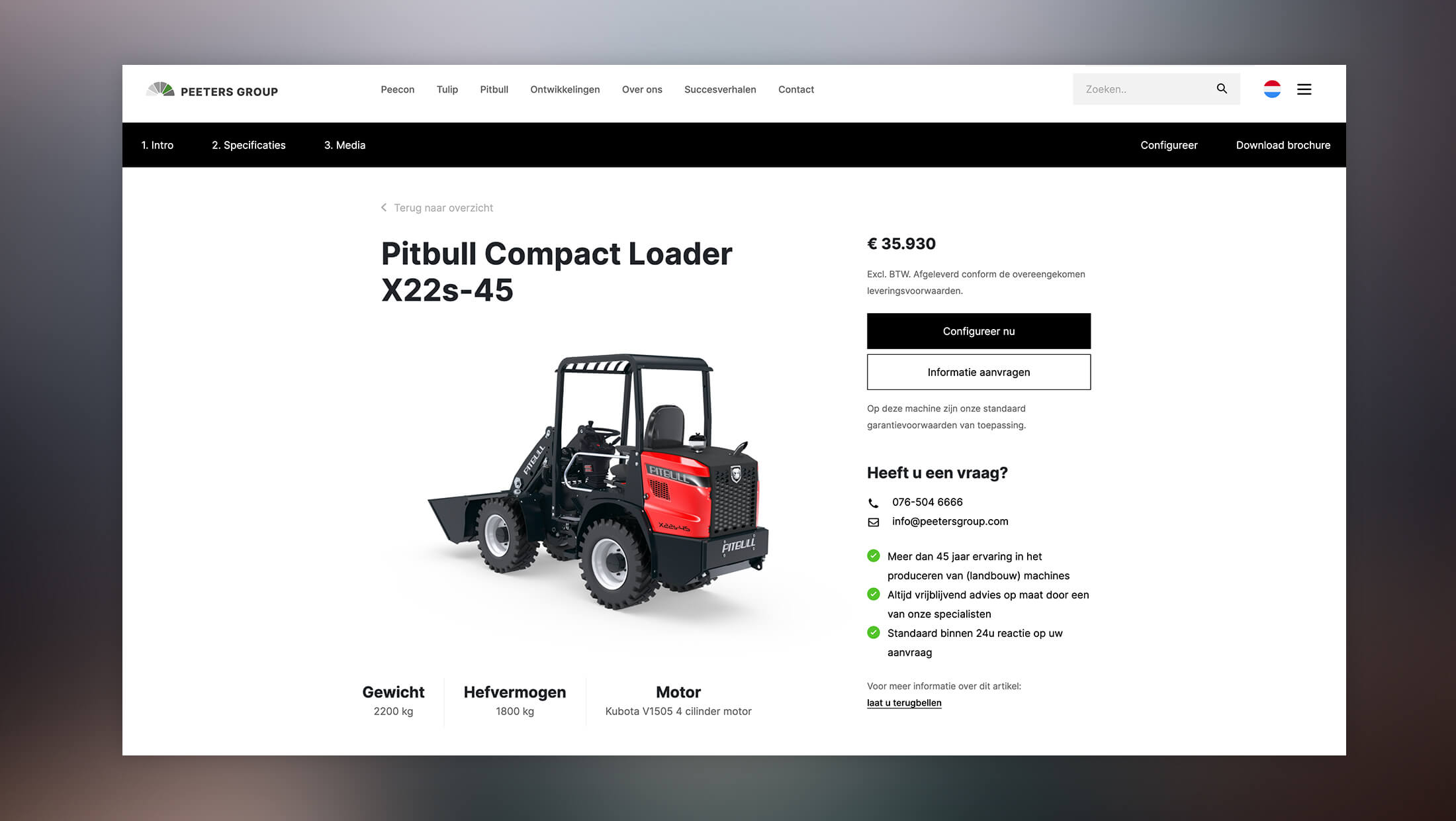 Bekijk op onze website de X22s-45 Pitbull Loader van Peeters Group: specificaties en een concurrerende prijs van € 35.890,-.