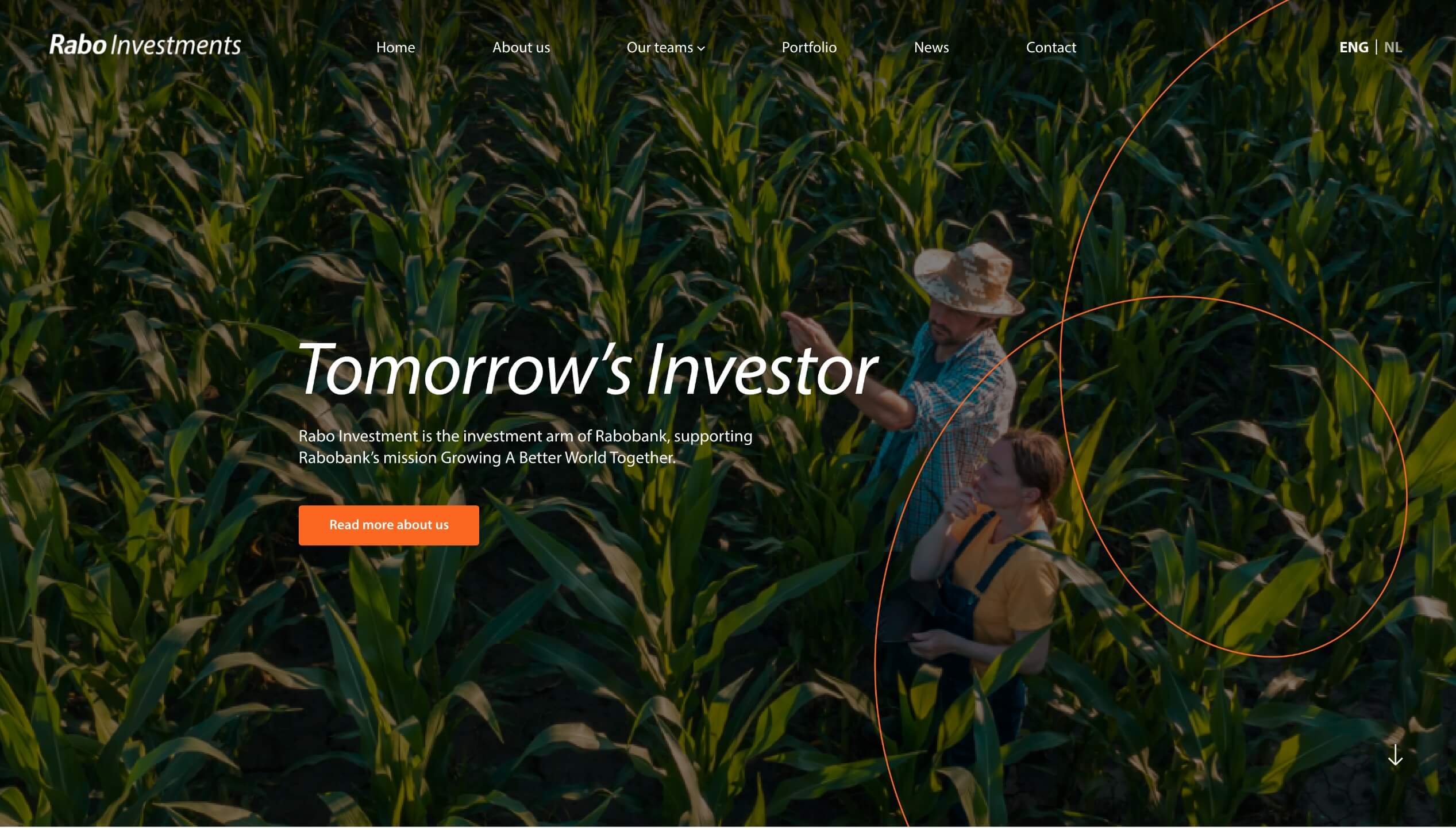 Twee in een maïsveld. Ontdek Tomorrow's Investor. Tik om meer te weten te komen!.