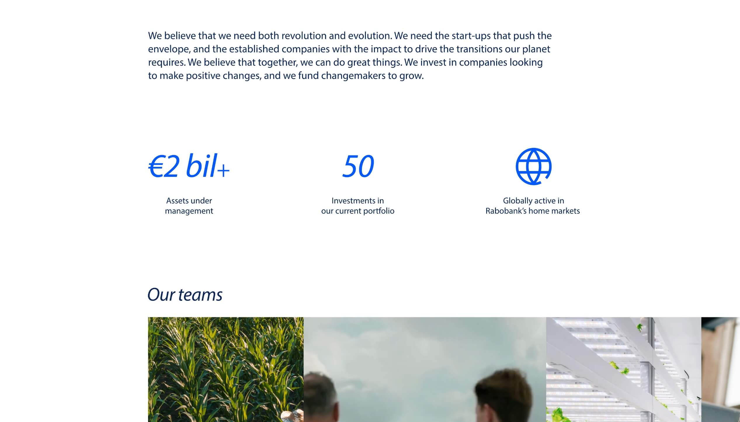 €2 miljard activa, 50 investeringen, wereldwijd bereik. Afbeelding: planten en mensen.