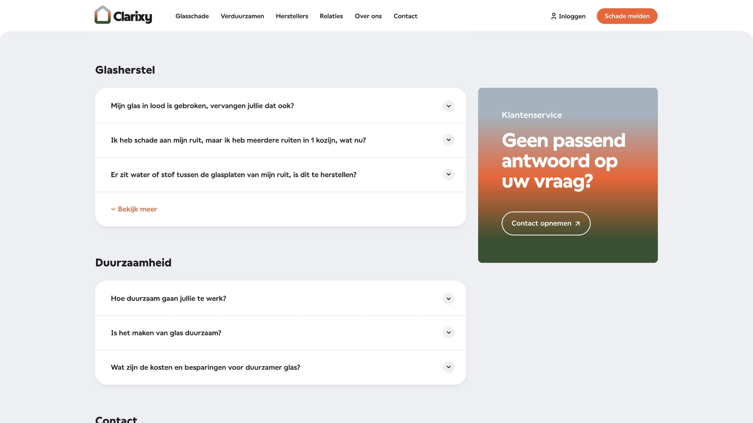 Duidelijkheid: glasreparatie, milieuvriendelijke werkwijzen, klantenservice en contactgegevens.