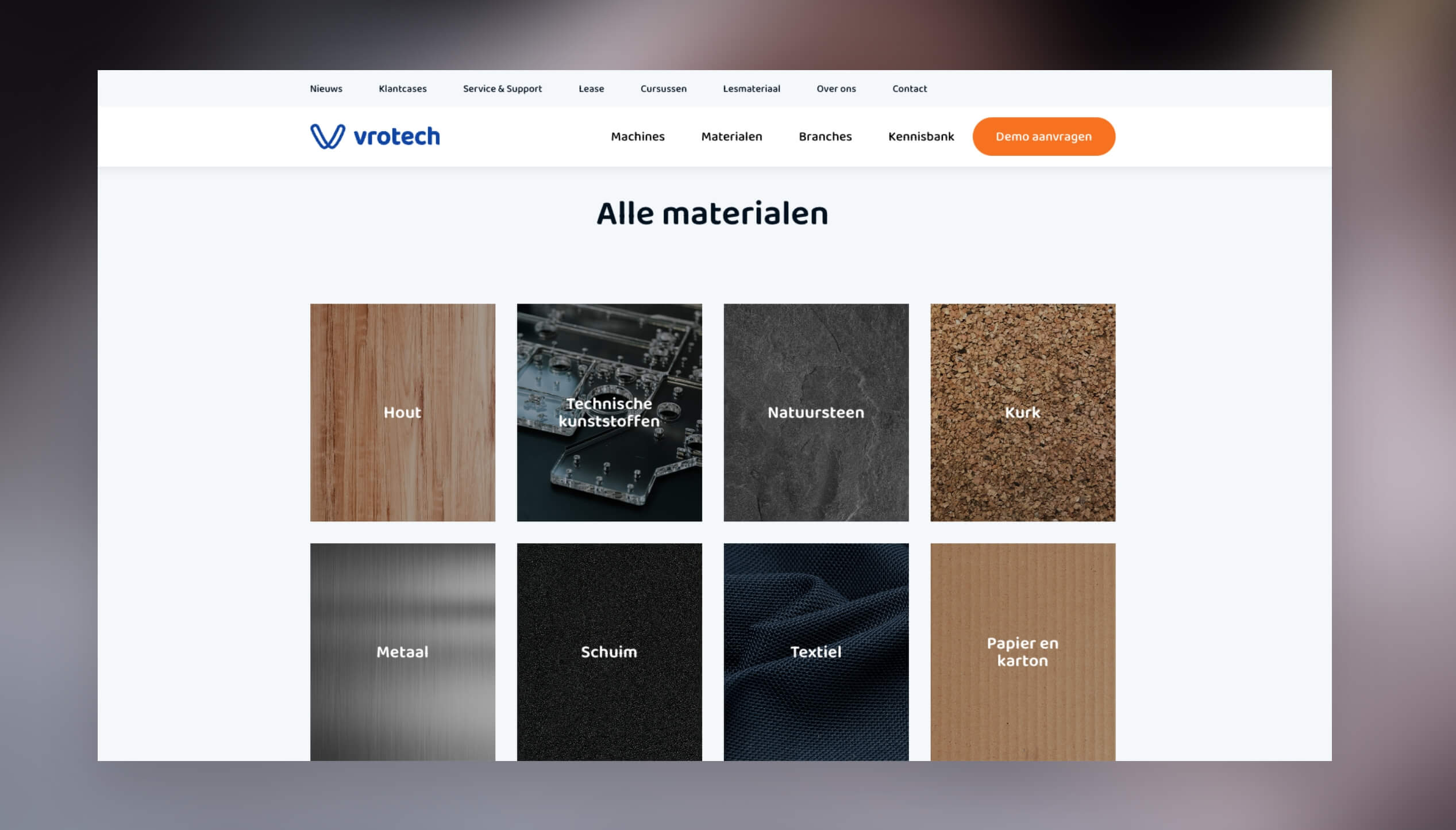 Op de Vrotech-pagina vindt u diverse gelabelde materiaalmonsters ter referentie.