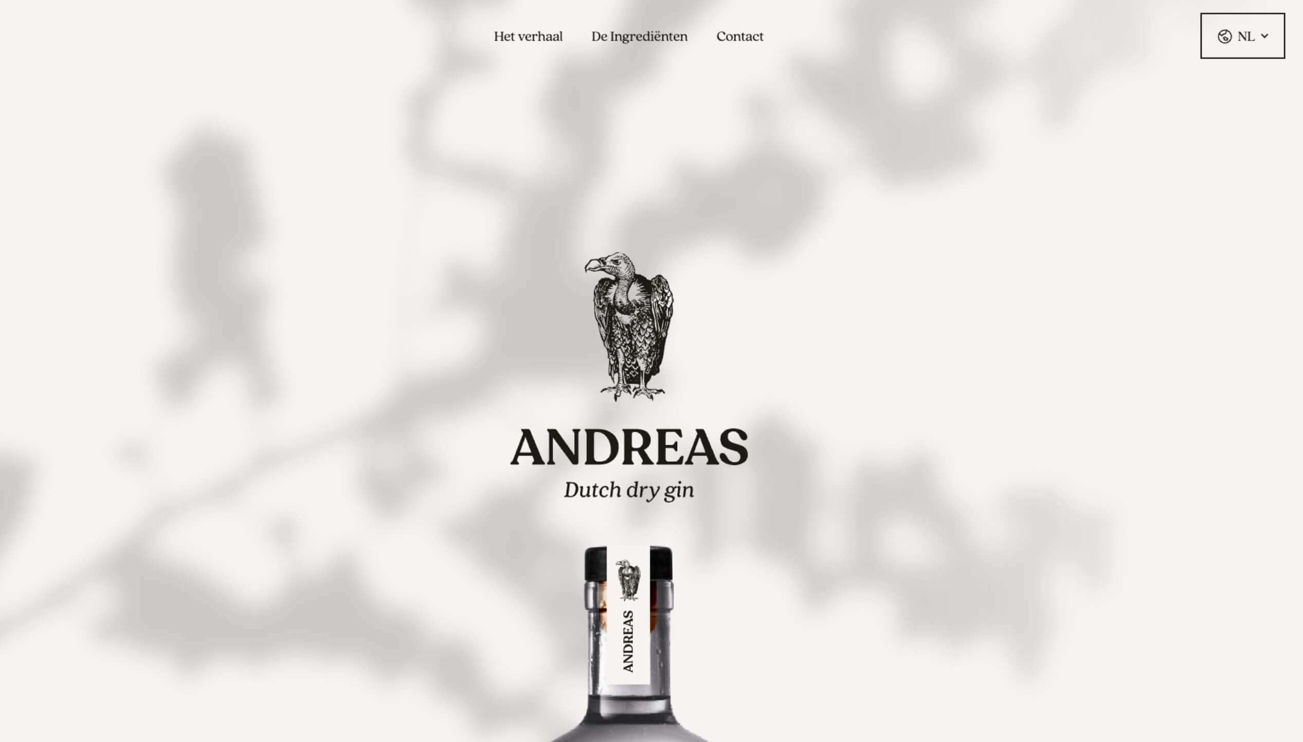 Andreas Dutch Dry Gin: Vulture-logo, kaart op de achtergrond.