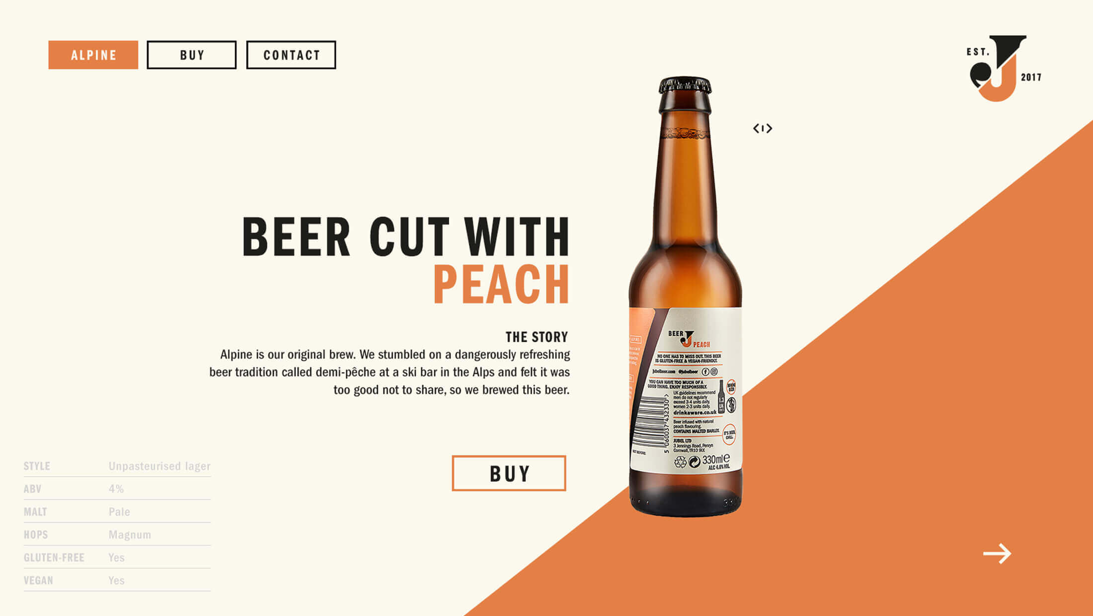 Jubel Peach Beer tegen een stijlvolle achtergrond. "BEER CUT WITH PEACH" - klik om de unieke blend te proeven!.