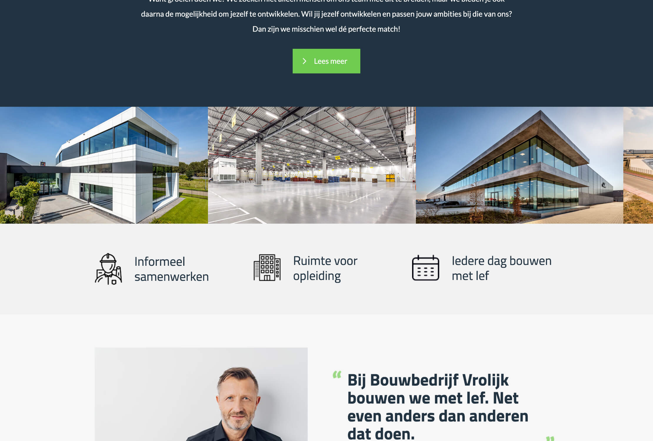 Moderne ruimtes voor samenwerking en leren van Bouwbedrijf Vrolijk. Elke dag bouwen we met lef!.