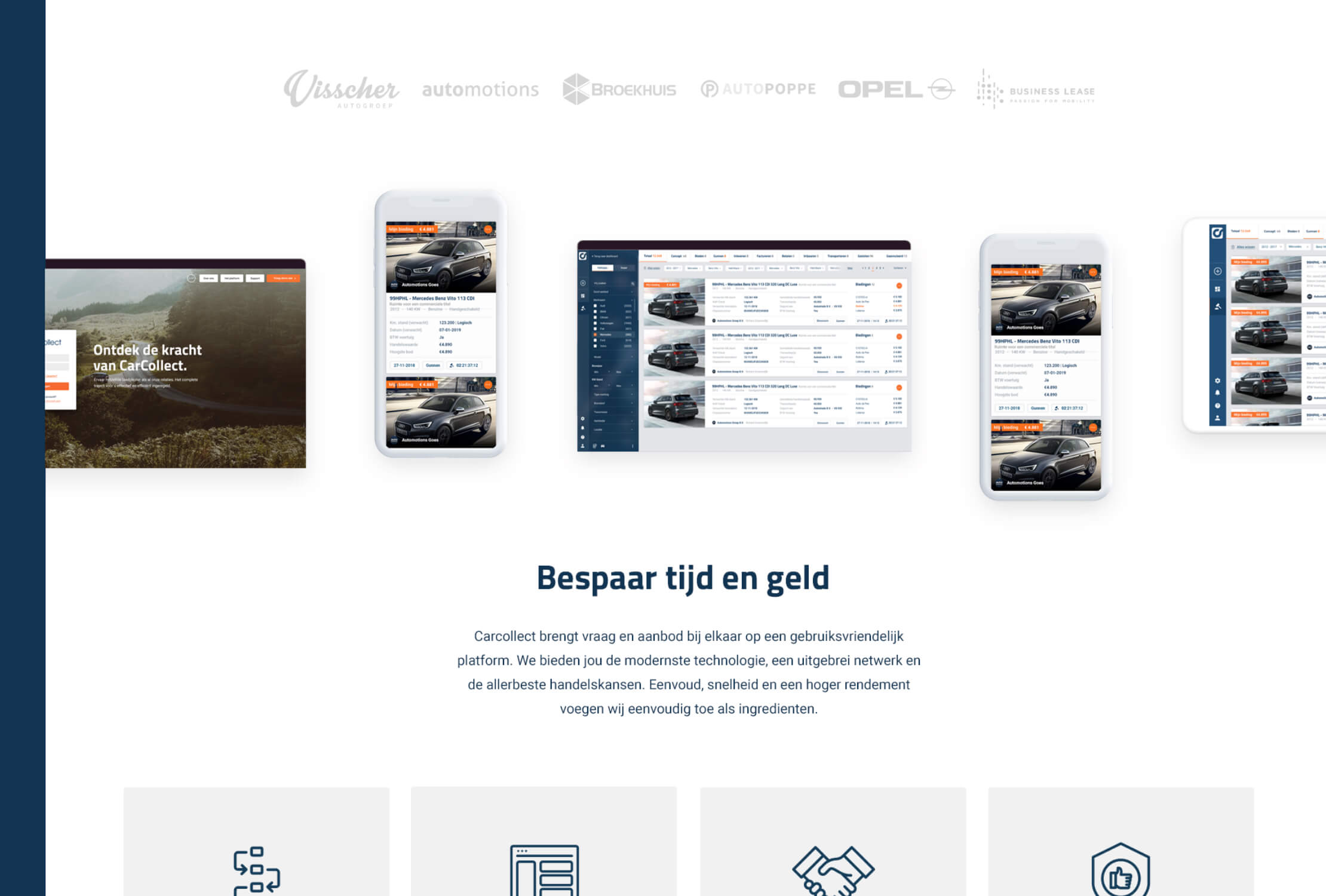 Ontdek Car Collect: een strak, gebruiksvriendelijk autoverkoopplatform met intuïtieve pictogrammen voor eenvoudig browsen op elk apparaat.