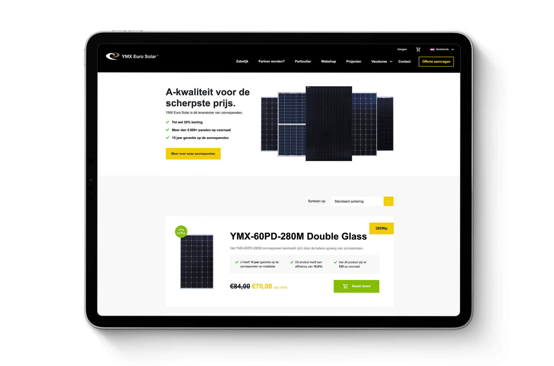 Bekijk het strakke tabletscherm van YMX Euro Solar voor prijzen en aankoopopties voor geavanceerde zonnepanelen.