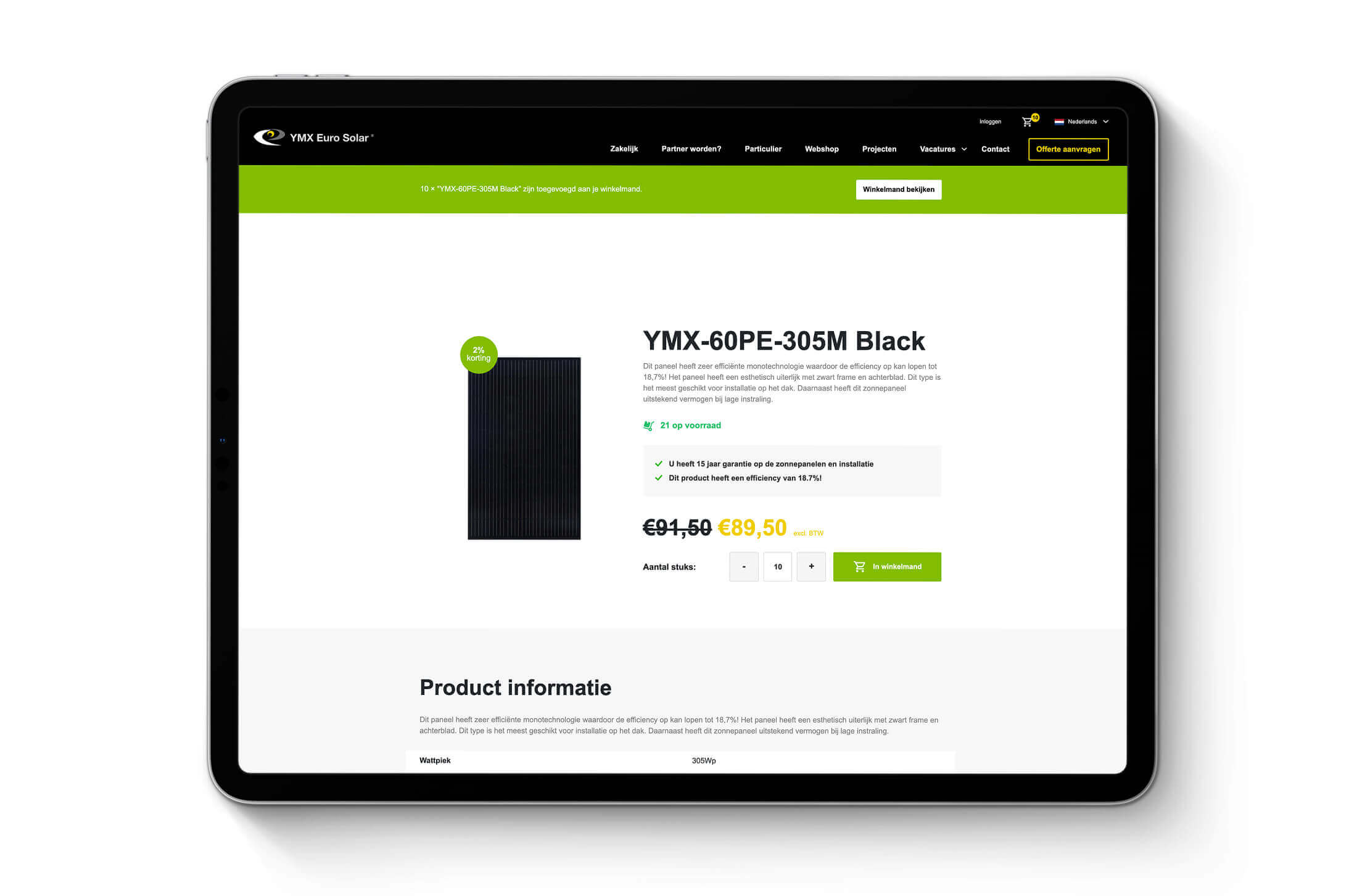 Bezoek de pagina van YMX Euro Solar voor prijzen en belangrijke informatie over efficiënte zonnepanelen.