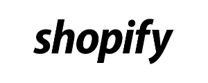 Shopify-logo: zwarte tekst op witte achtergrond.