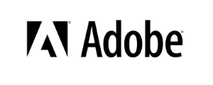 Adobe-logo: een gestileerde "A" aan de linkerkant, gevolgd door het vetgedrukte zwarte "Adobe.