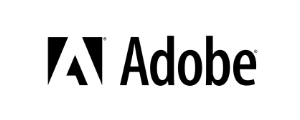 Adobe-logo: Strakke 'A' met 'Adobe' in zwarte tekst.