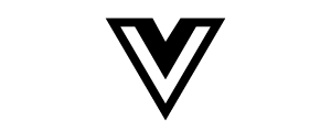 Strak, zwart, V-vormig geometrisch logo op een strak witte achtergrond.