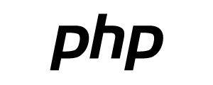 Zwart PHP-logo met een bovenste boog op een witte achtergrond.