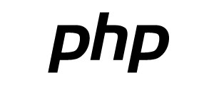Zwarte "PHP"-tekst op witte achtergrond.