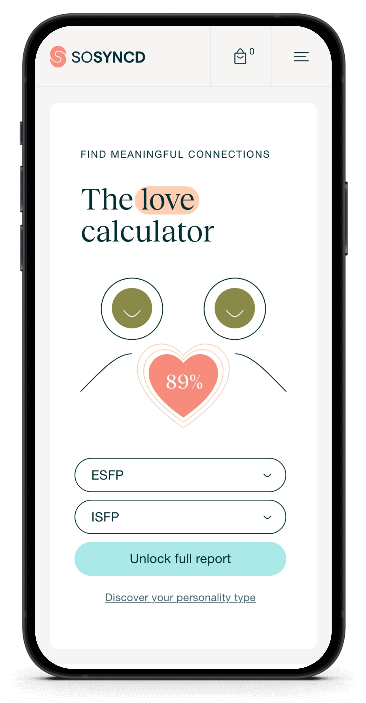 ESFP & ISFP: 89% match op de liefdescalculator-app op de smartphone.