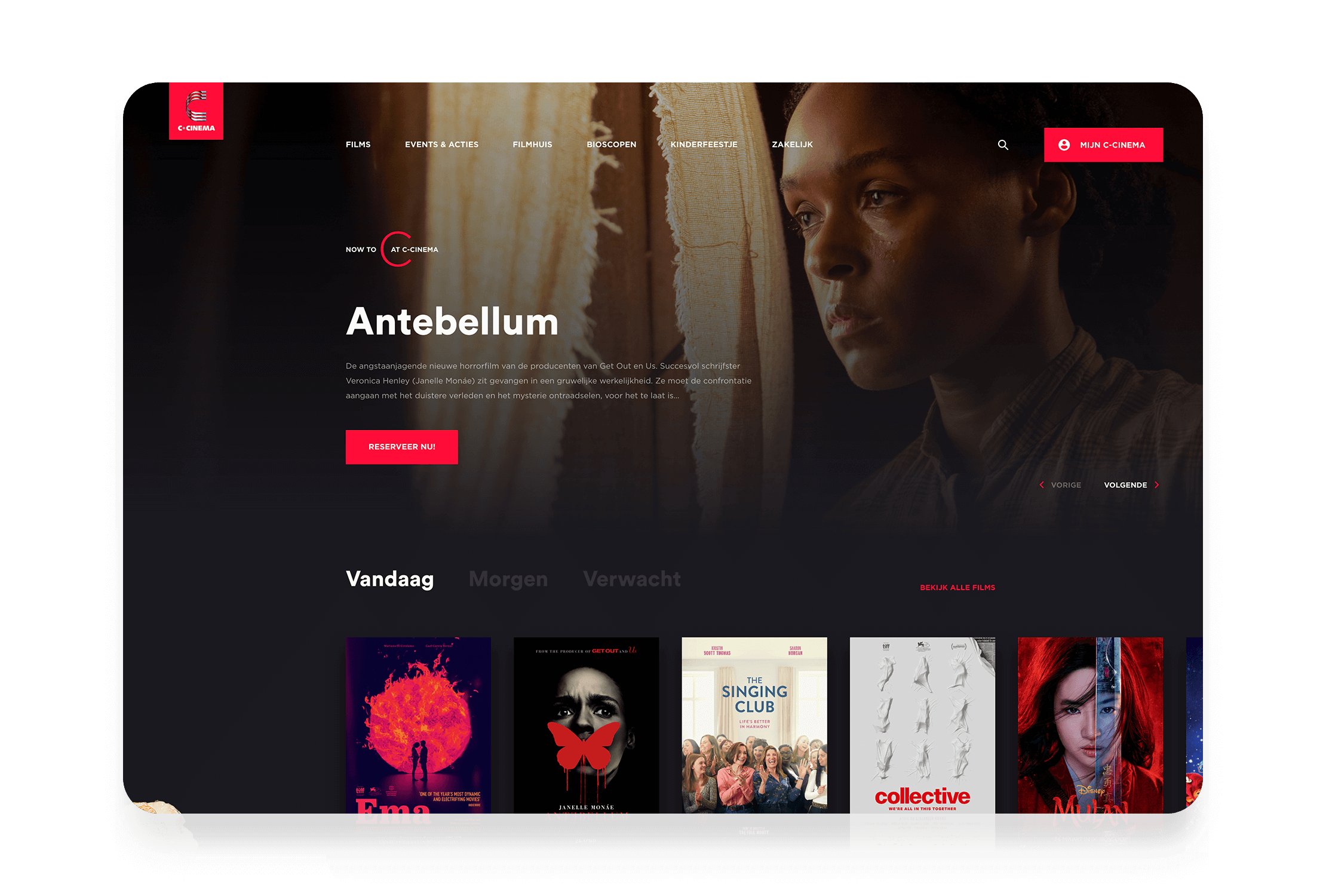 Antebellum zette een streaminginterface in de schijnwerpers, met daaronder een rij uiteenlopende filmhoezen.