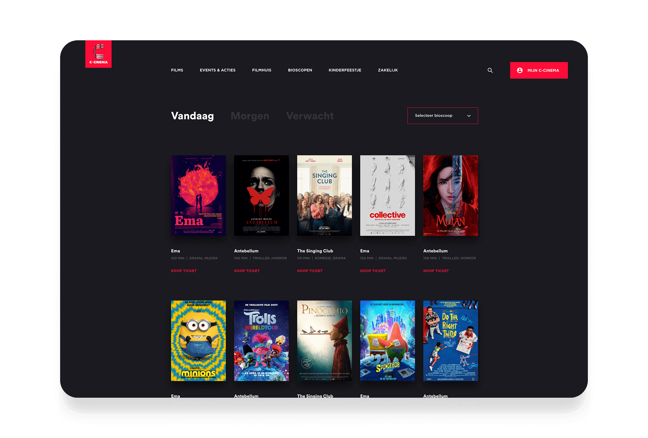 Films streamen: Blader door posters en kies een filmtijd.