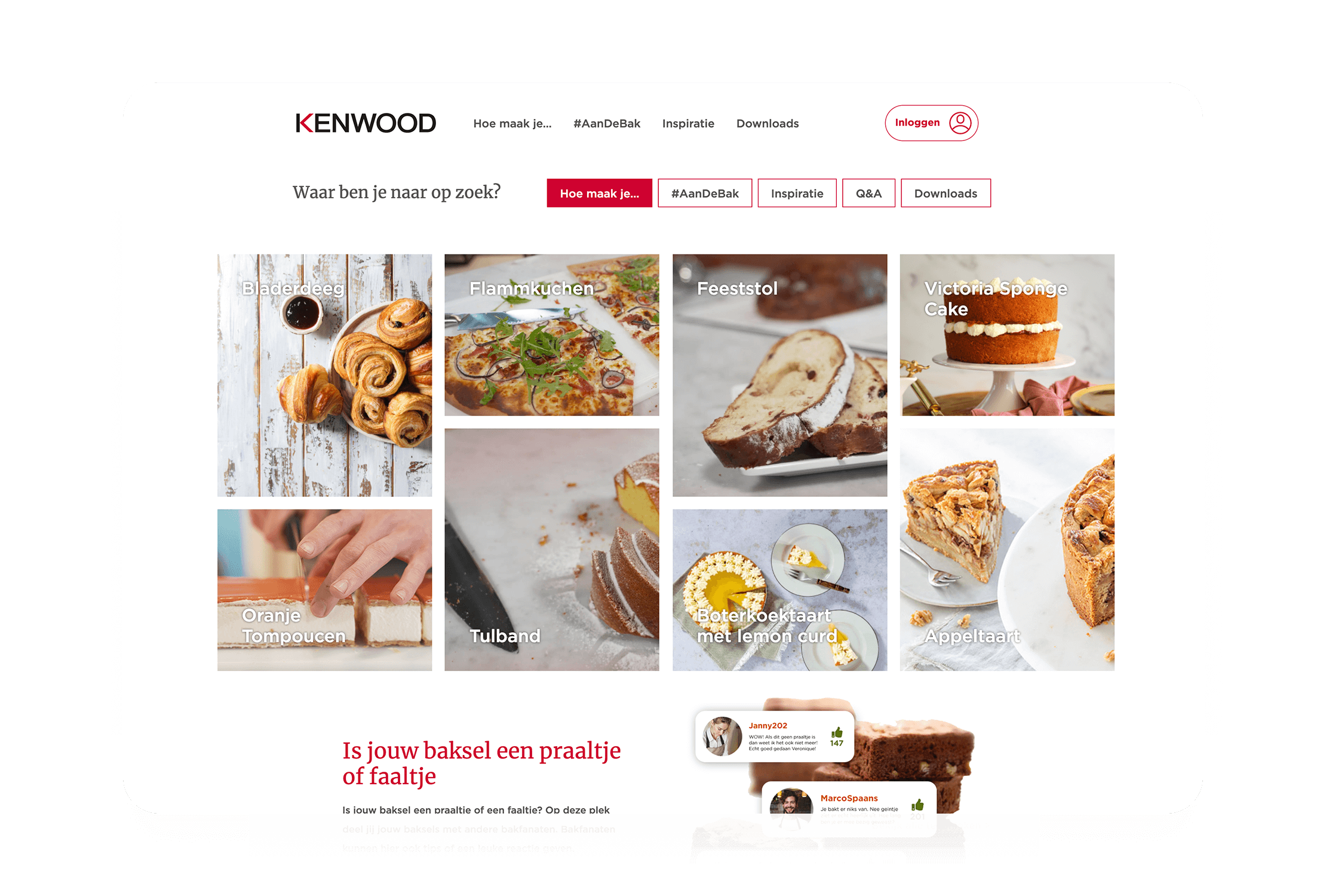 Bekijk de website van Kenwood voor verleidelijke afbeeldingen van kaneelbroodjes, taarten en brood.