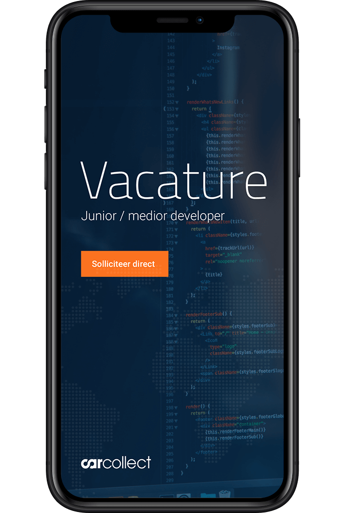 Vacature: Junior/Medior Developer bij CarCollect. Klik op "Solliciteer nu" om ons innovatieve team te versterken!.